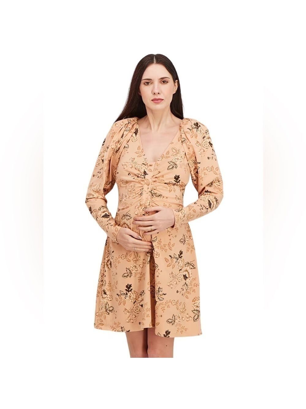 ASOS Design Maternity Dress Womens Sz 16 Pink Peach Blush Floral V Neck Autumn